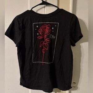 Women’s Vans Black Tee with Red and White Graphic Rose